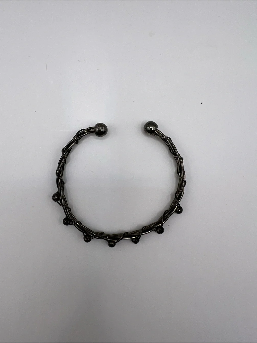 Vintage Gunmetal Twisted Wire Vine Cuff Bracelet Beaded Statement